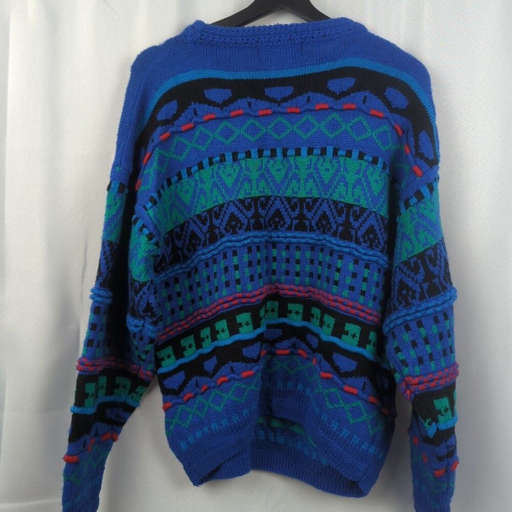 Concrete Mix Sweater Mens Size L Vintage Crew Neck Knit Pullover Blue Green Red - Picture 10 of 14